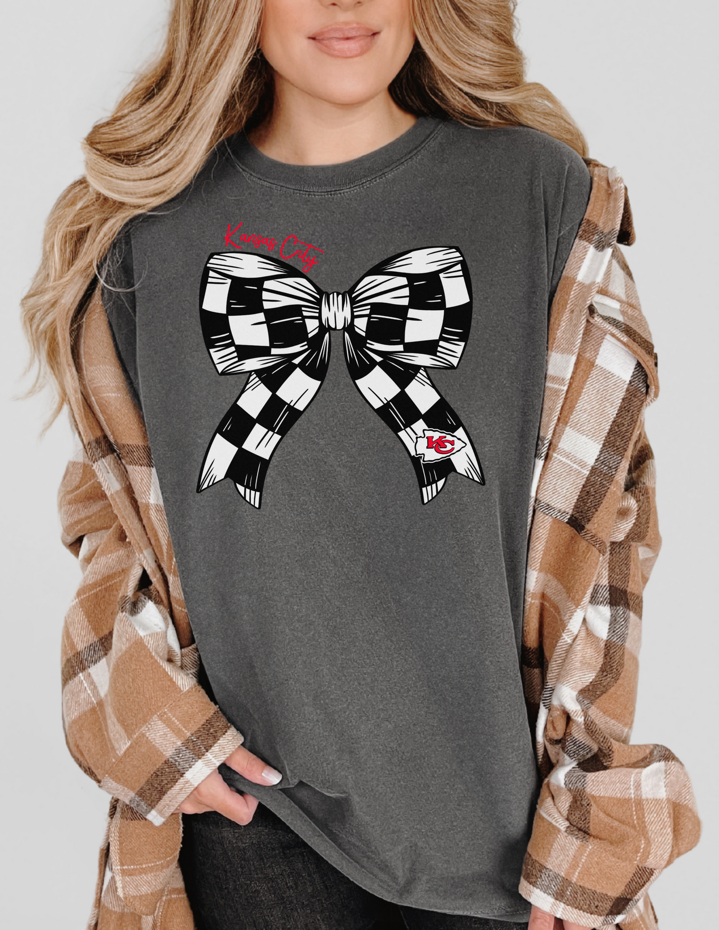 KC Chiefs Checkered Bow T-Shirt