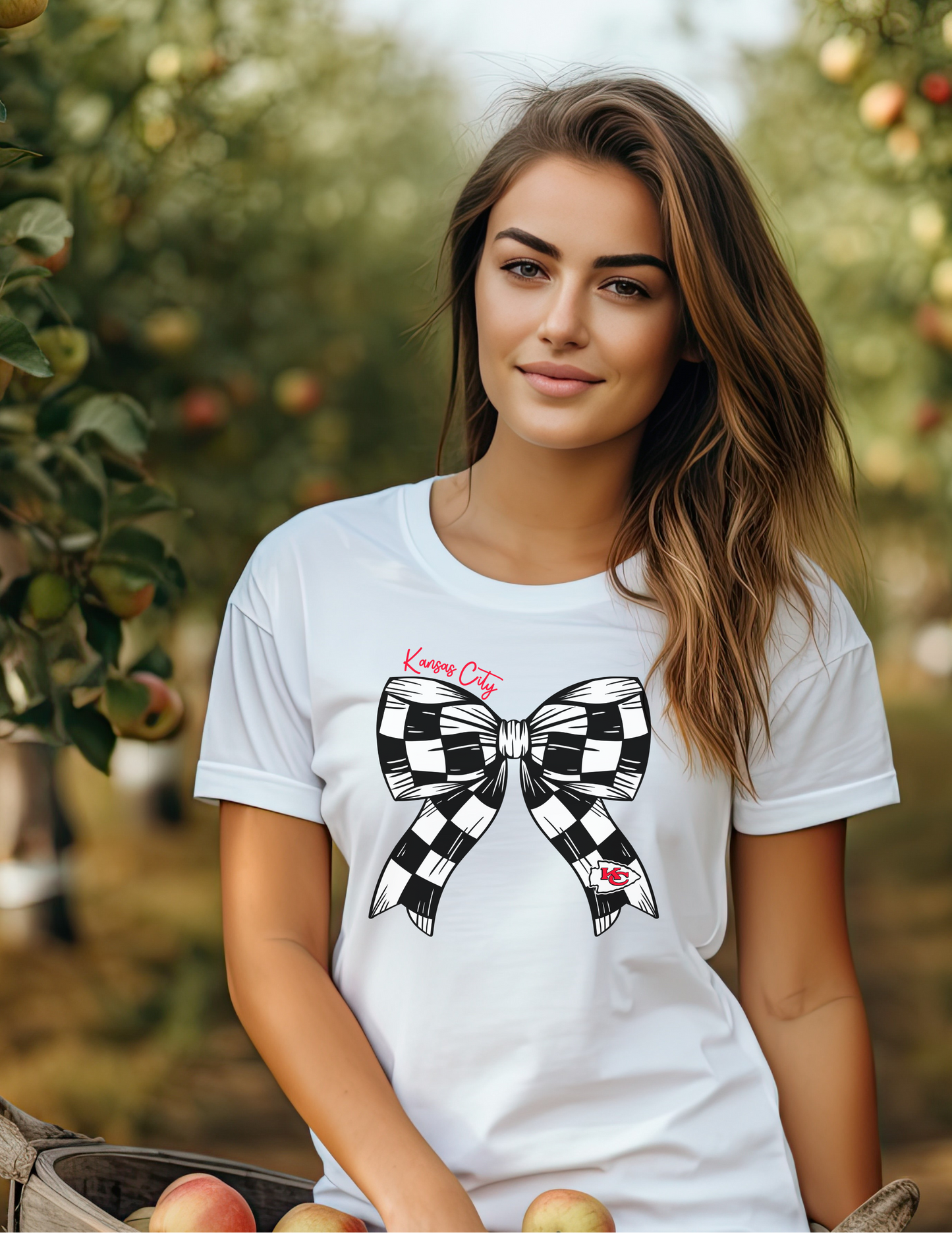 KC Chiefs Checkered Bow T-Shirt