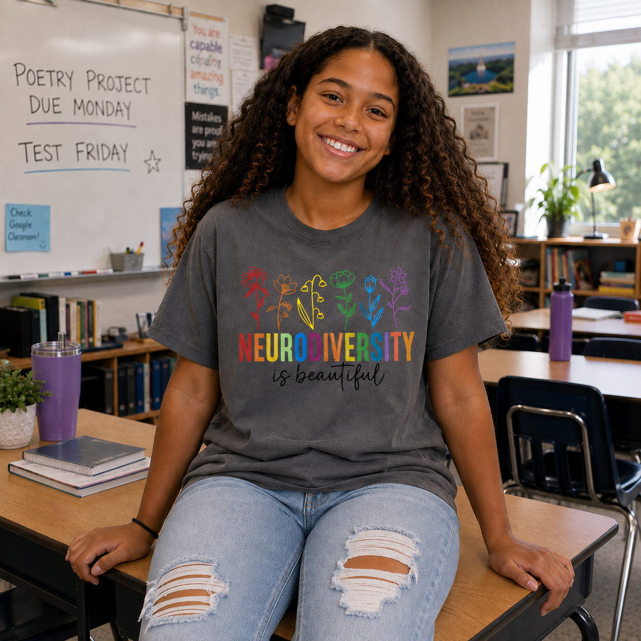 Neurodiversity Is Beautiful Flowers Classic T-Shirt | YOUTH