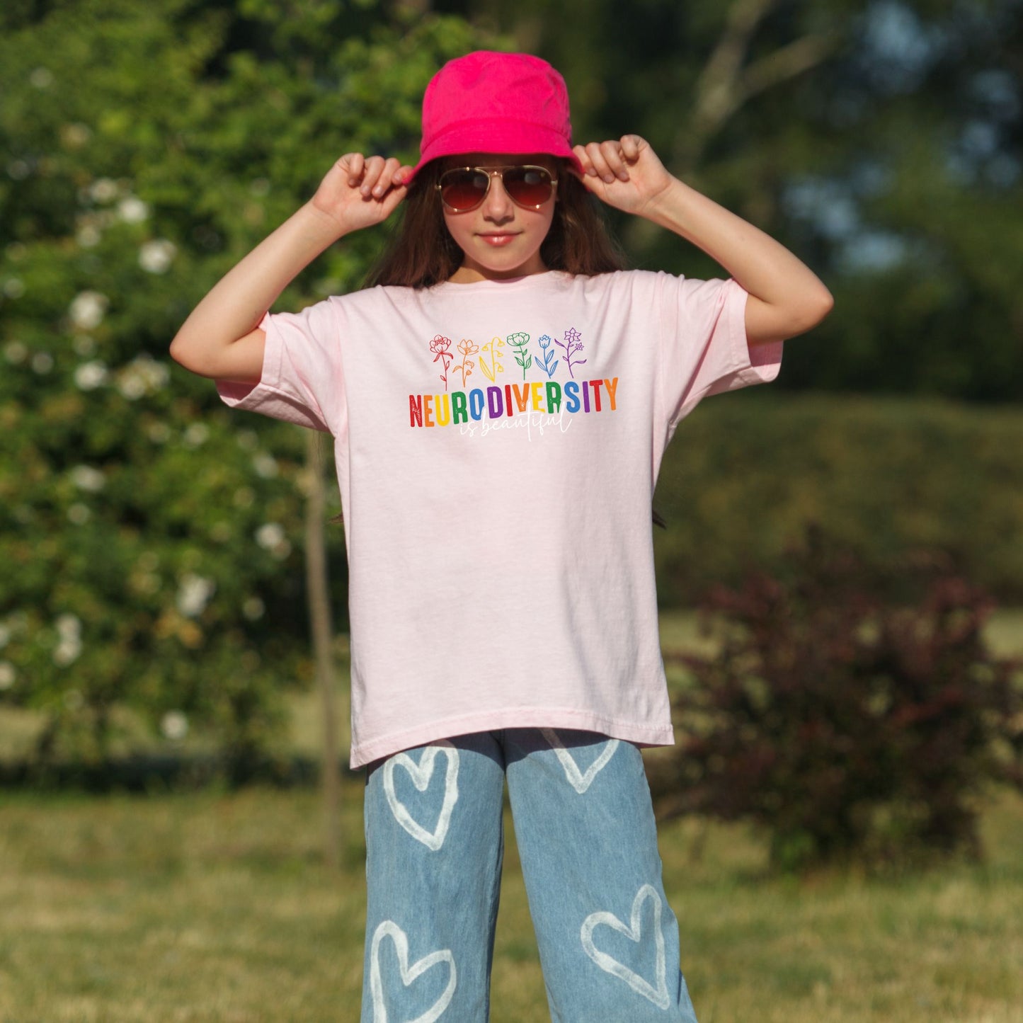 Neurodiversity Is Beautiful Flowers Signature T-Shirt YOUTH