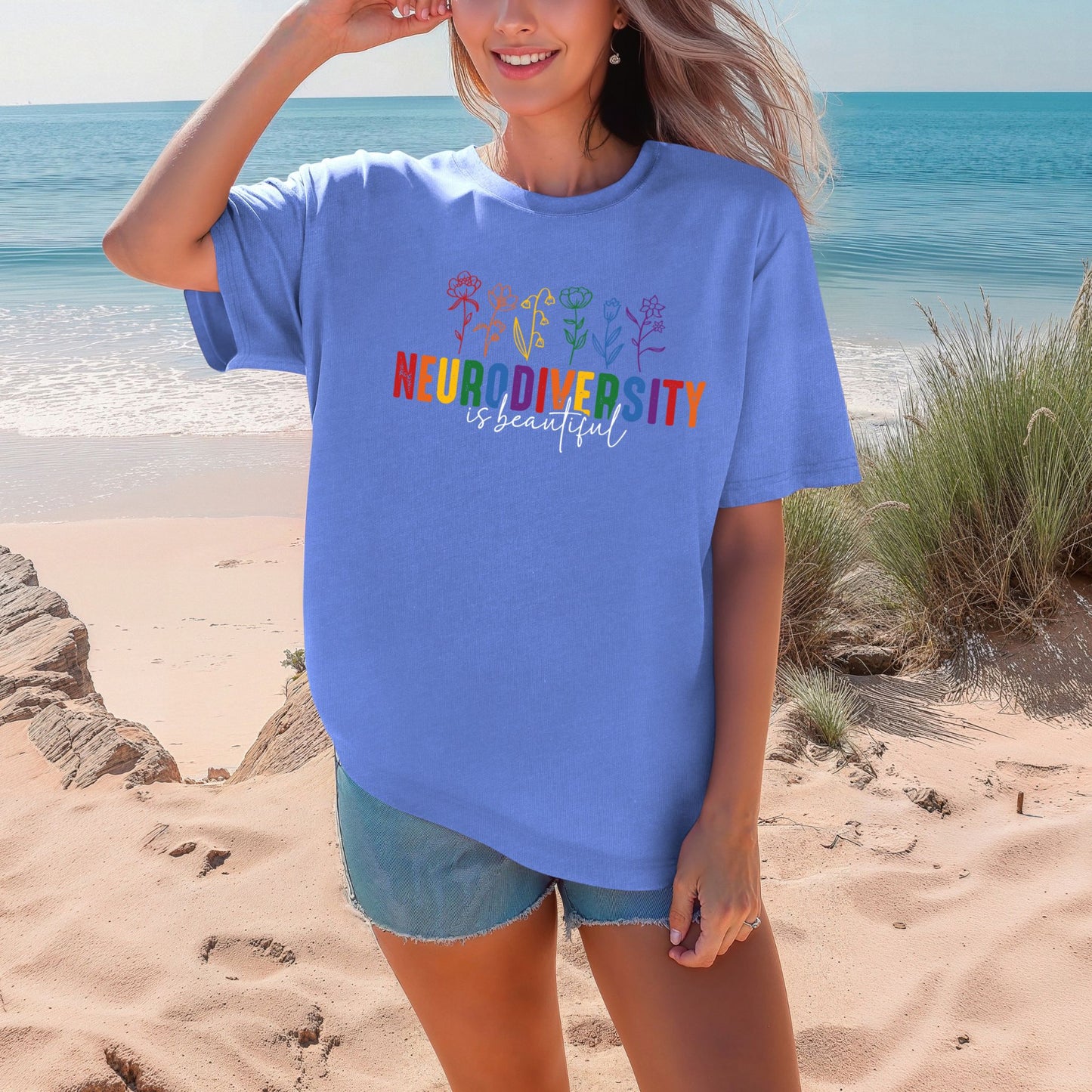 Neurodiversity Is Beautiful Flowers Signature T-Shirt YOUTH