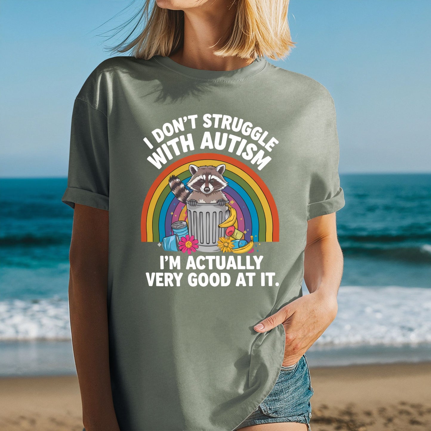 I Don’t Struggle With Autism Raccoon T-Shirt | ADULT