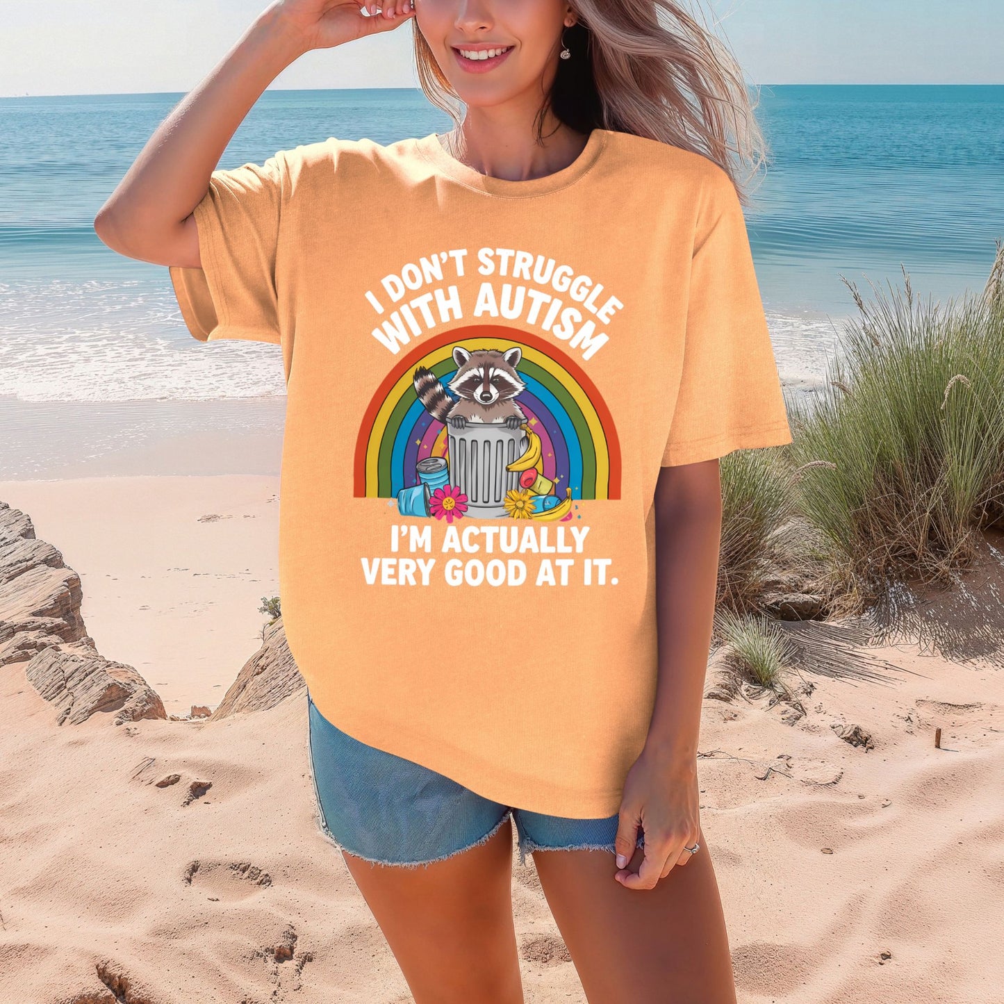 I Don’t Struggle With Autism Raccoon T-Shirt | ADULT