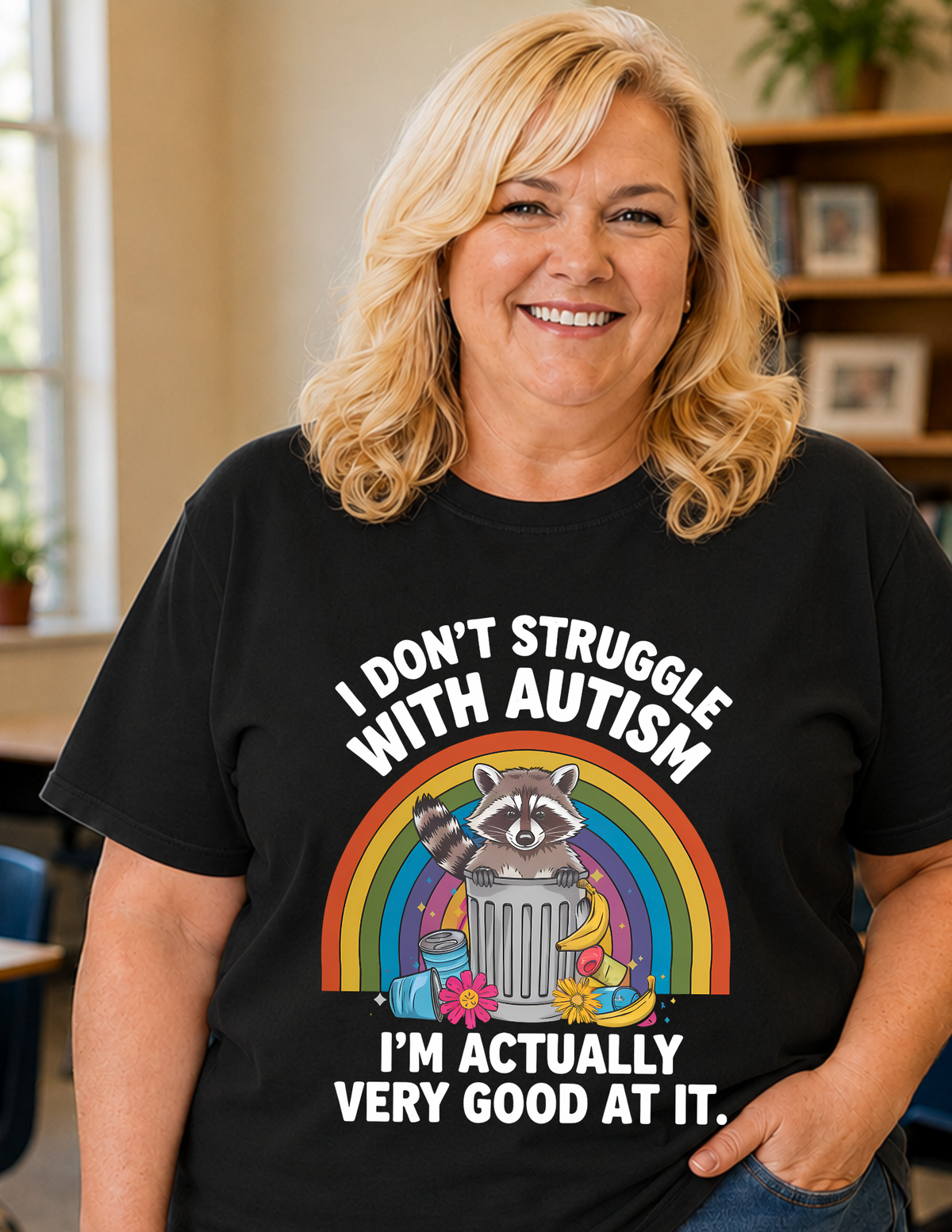 I Don’t Struggle With Autism Raccoon T-Shirt | ADULT